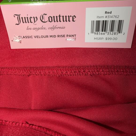 NWT Juicy Couture Velour Track Pants Red Large Rhinestone Logo Mid Rise - Picture 5 of 10